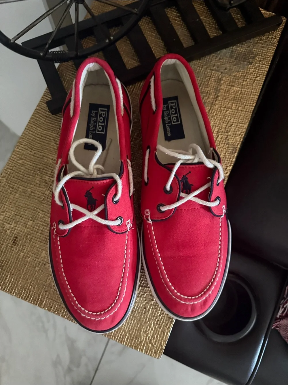 Polo by Ralph Lauren Red Canvas Boat Shoes with White Laces